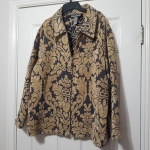 Plus Size - Vintage - Indigo Moon Navy Blue & Tan Zip-up Jacket - Size 1X